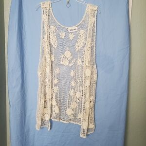 Necter Ecru Open Lacey Cotton Poly Crochet Boho Festival Vest One Size